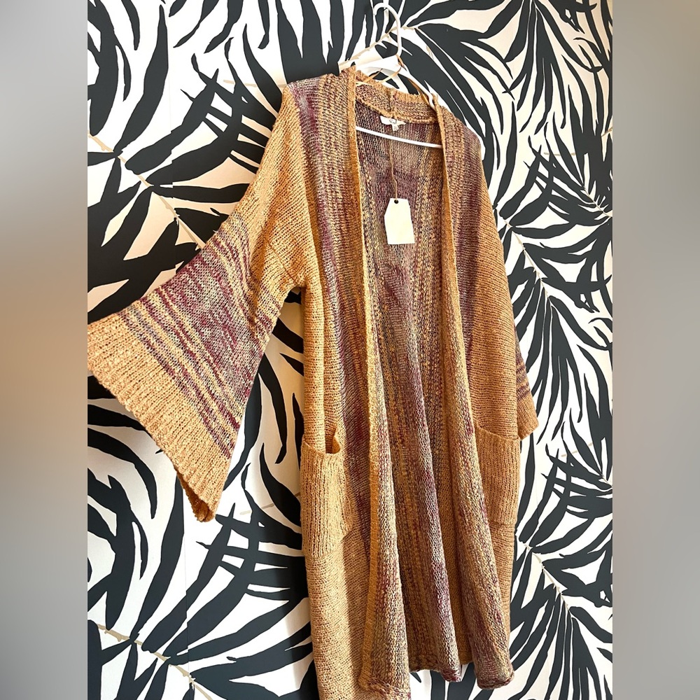 Easel Los Angeles Knitted Long Cardigan Sweater Peach Papaya Orange Beach